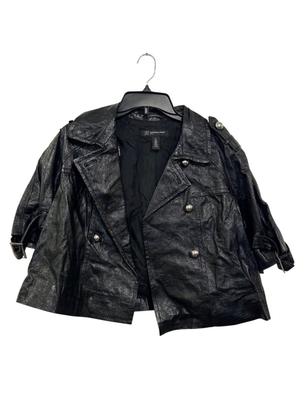 INC International Concepts Petite Black Leather Jacket Size M